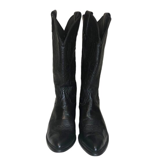 SOLS Vintage Tony Lama Shiny Black Leather Embroidered Women’s Cowboy Boots - Picture 3 of 8